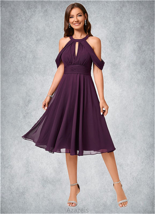 Kinley A-line Cold Shoulder Scoop Knee-Length Chiffon Cocktail Dress With Ruffle DFP0022302