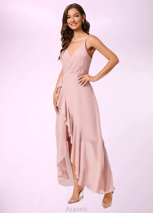 Rory A-line V-Neck Asymmetrical Chiffon Cocktail Dress With Cascading Ruffles Ruffle DFP0022502