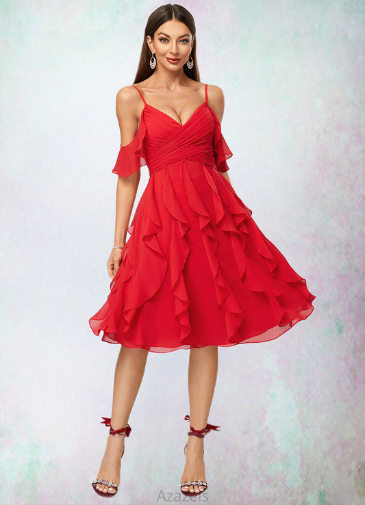 Danna A-line Cold Shoulder Knee-Length Chiffon Cocktail Dress With Cascading Ruffles DFP0022513