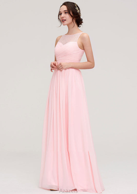 Sleeveless Chiffon A-line/Princess Long/Floor-Length Wedding Party Bridesmaid Dresses With Pleated Lace Rayne DFP0025332