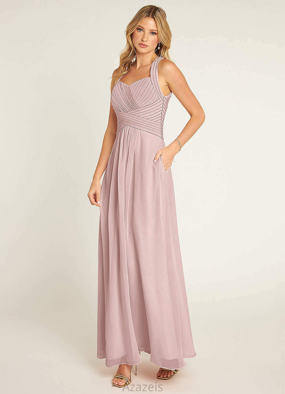 Yaritza Floor Length V-Neck Sleeveless A-Line/Princess Natural Waist Bridesmaid Dresses