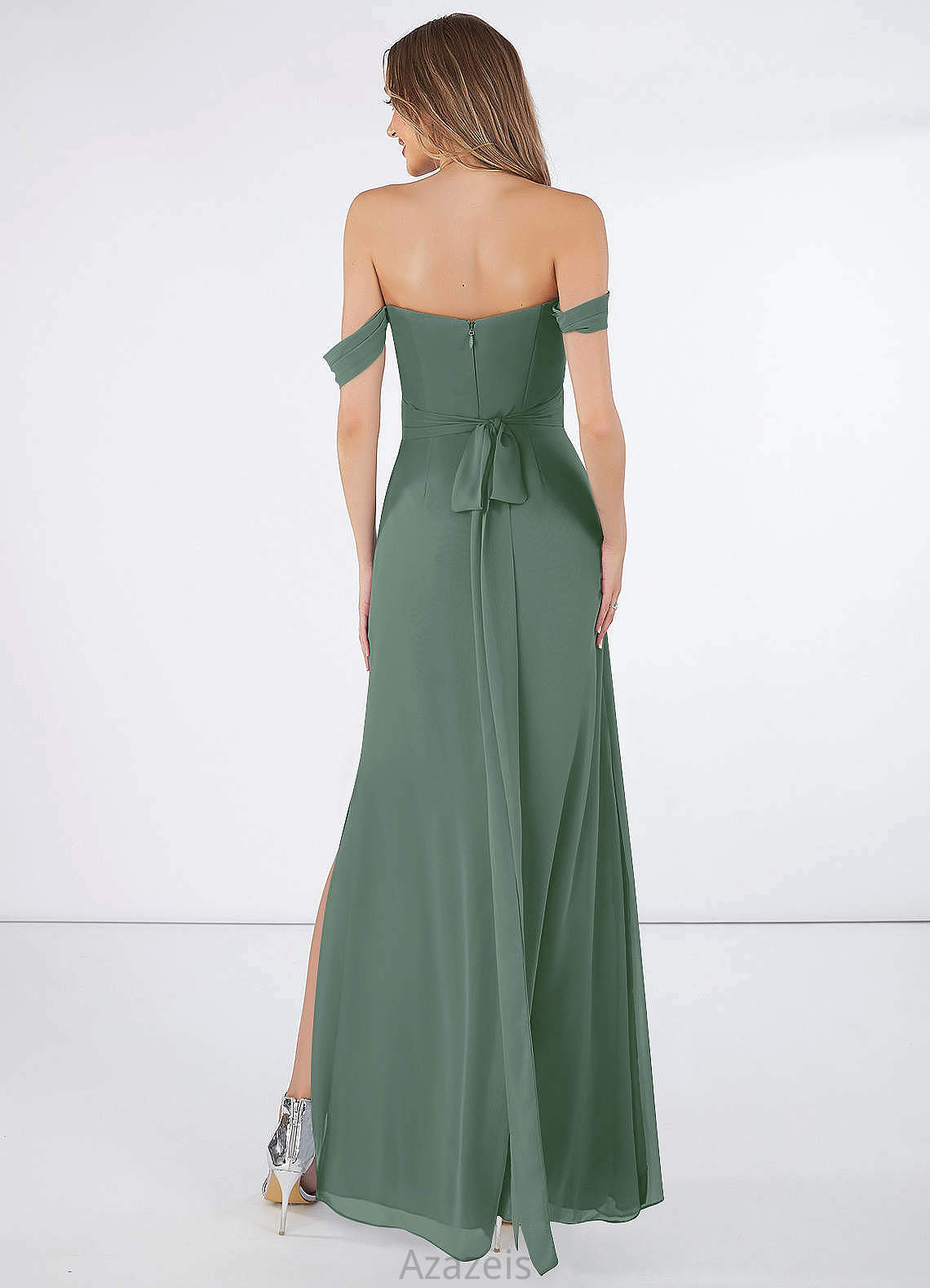 Sariah Spaghetti Staps Sleeveless Tea Length Sheath/Column Satin Natural Waist Bridesmaid Dresses