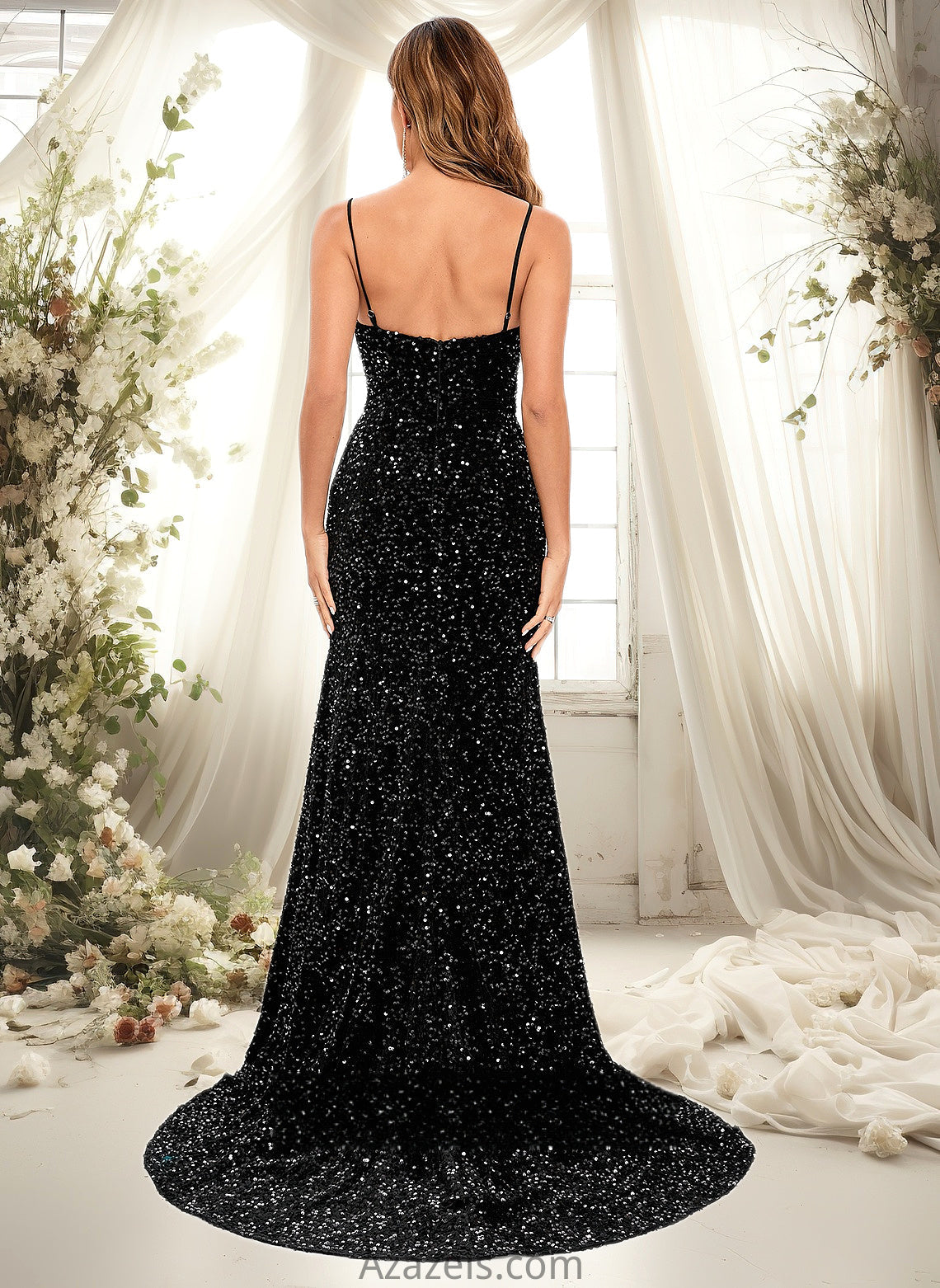 Kasey Trumpet/Mermaid V-Neck Sweep Train Sequin Prom Dresses DFP0025850
