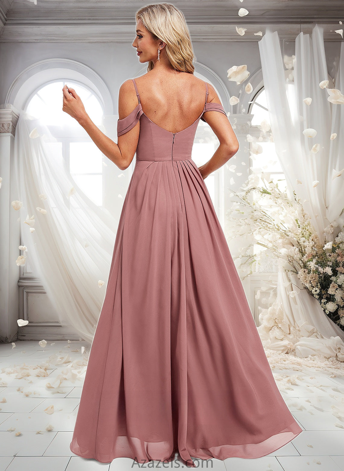 Lila A-line Cold Shoulder Asymmetrical Chiffon Bridesmaid Dress DFP0025823