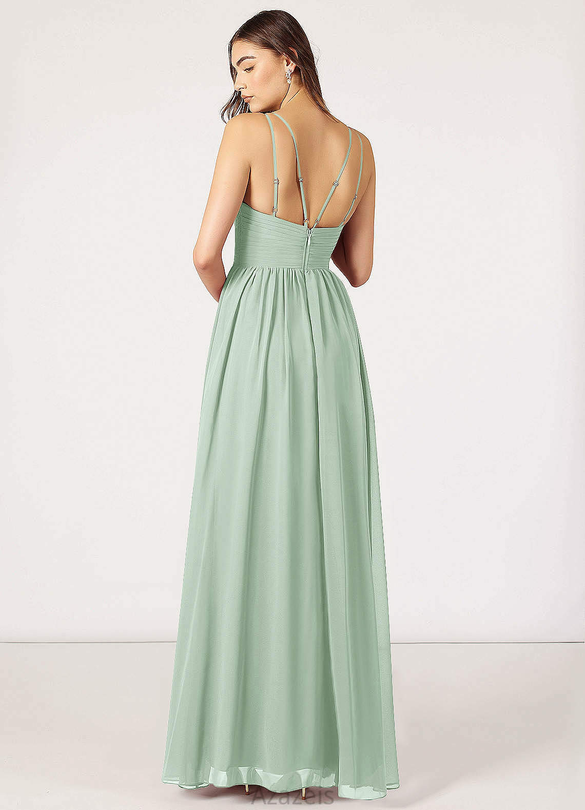 Laylah Sheath/Column Spandex Natural Waist Floor Length Sleeveless V-Neck Bridesmaid Dresses