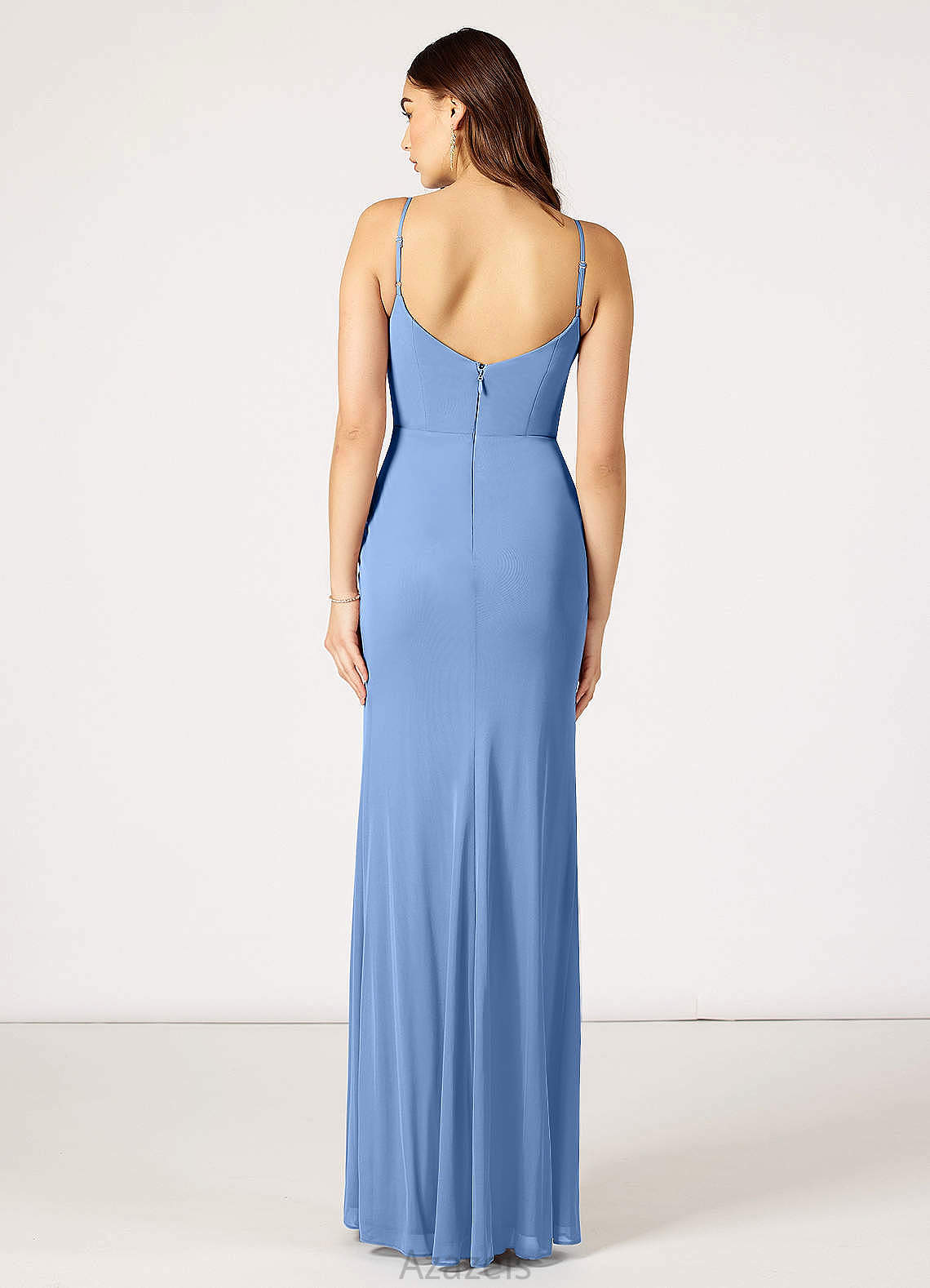 Amya Spaghetti Staps Sleeveless A-Line/Princess Floor Length Natural Waist Off The Shoulder Bridesmaid Dresses