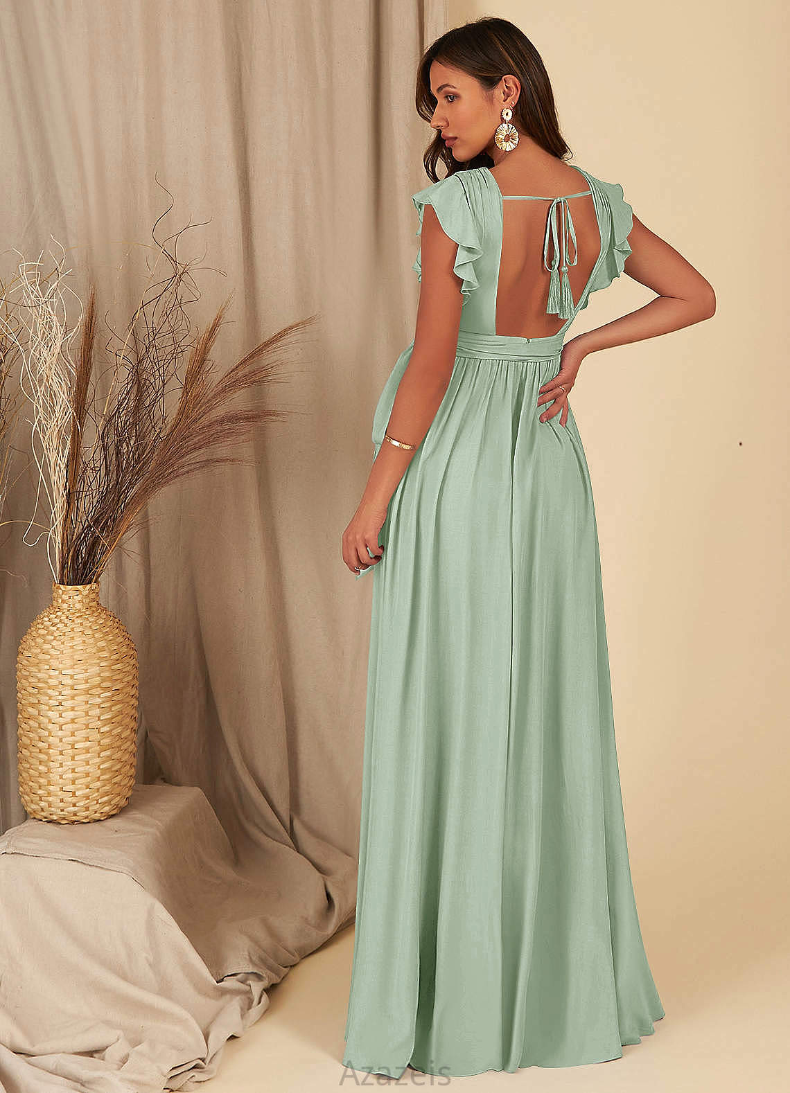 Dalia Natural Waist V-Neck Floor Length A-Line/Princess Sleeveless Bridesmaid Dresses