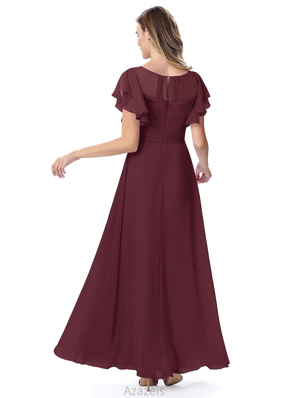 Ainsley Floor Length Spaghetti Staps Natural Waist Off The Shoulder A-Line/Princess Sleeveless Bridesmaid Dresses