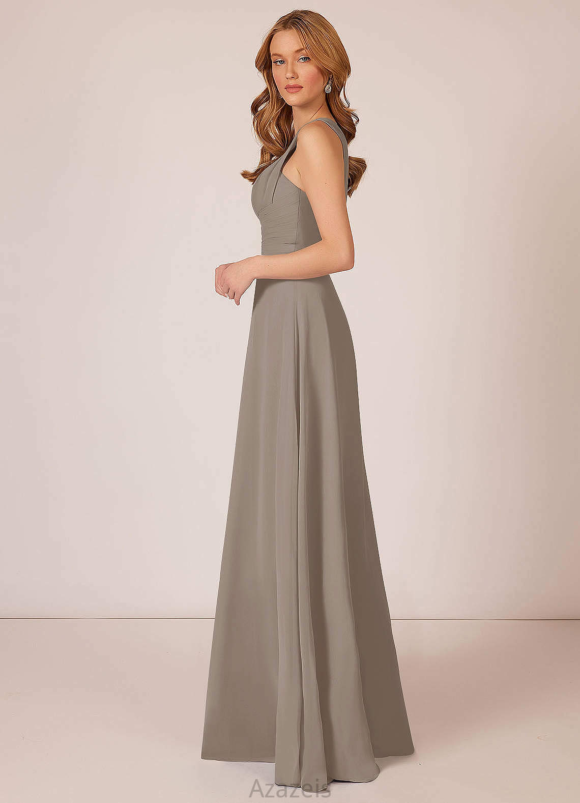 Sienna Natural Waist Sleeveless A-Line/Princess Floor Length V-Neck Bridesmaid Dresses
