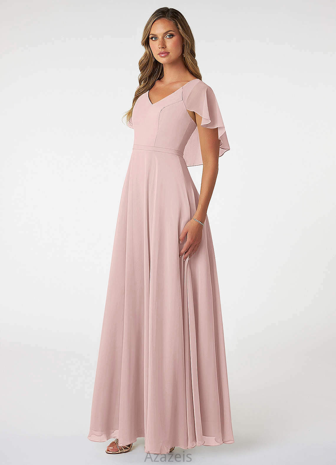 Aniyah Sleeveless A-Line/Princess Empire Waist Straps Floor Length Bridesmaid Dresses