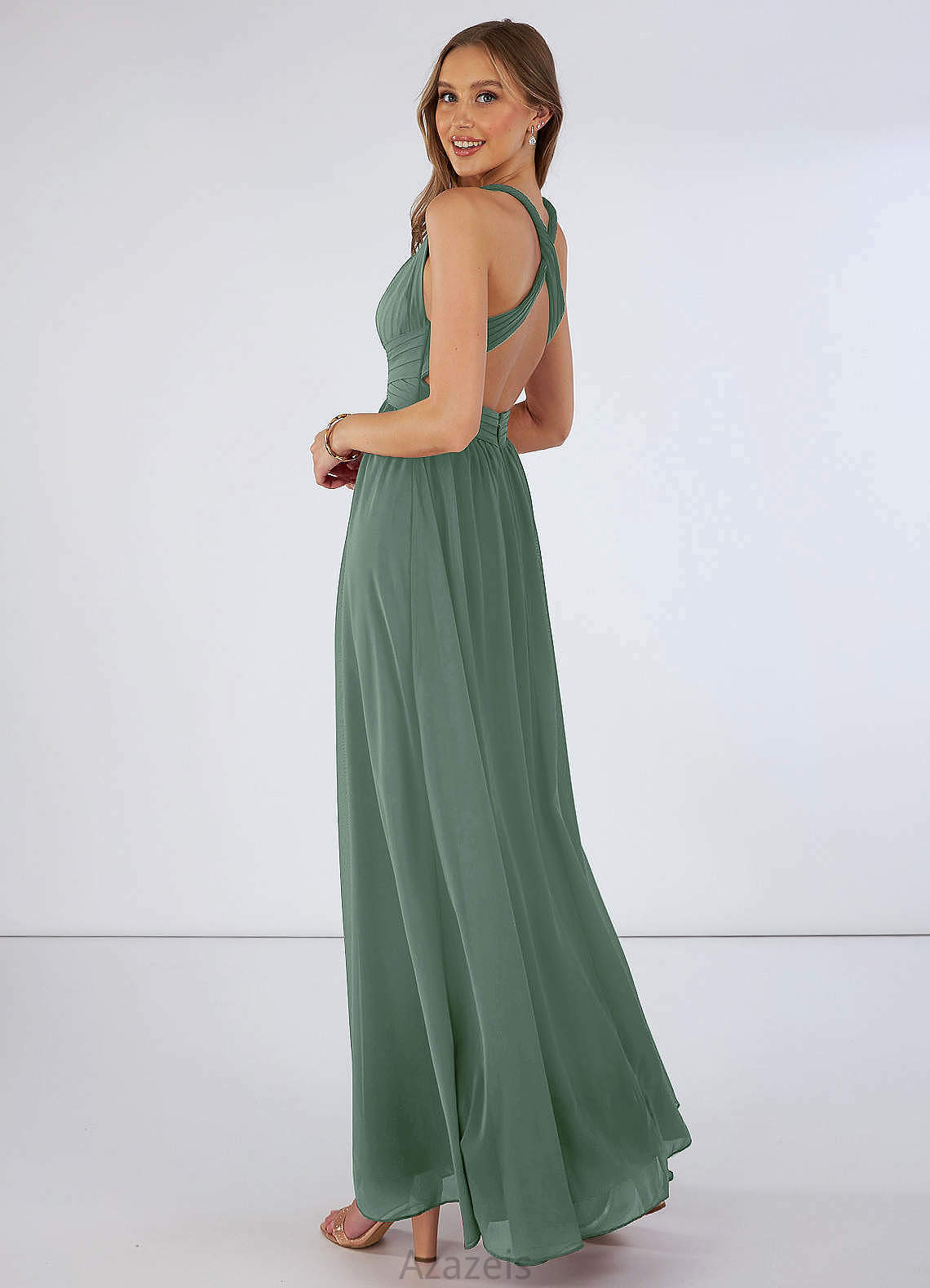 Jewel Off The Shoulder A-Line/Princess Natural Waist Floor Length Sleeveless Bridesmaid Dresses