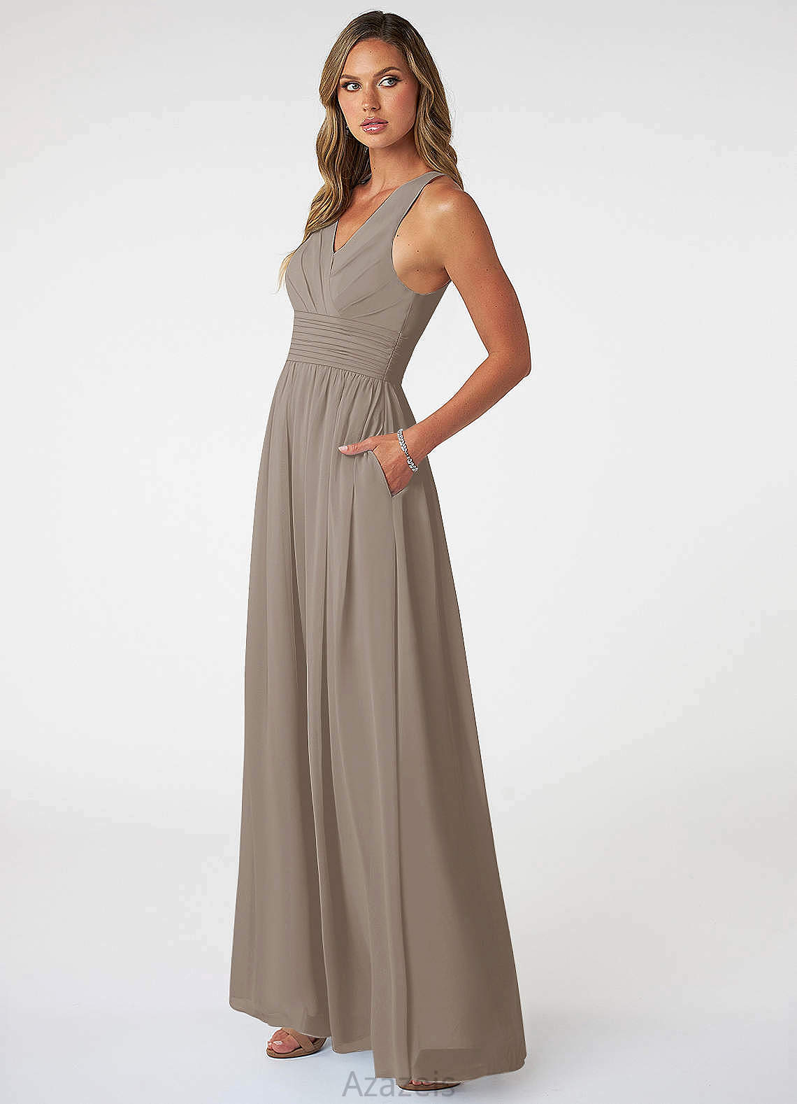 Emma V-Neck A-Line/Princess Natural Waist Floor Length Bridesmaid Dresses