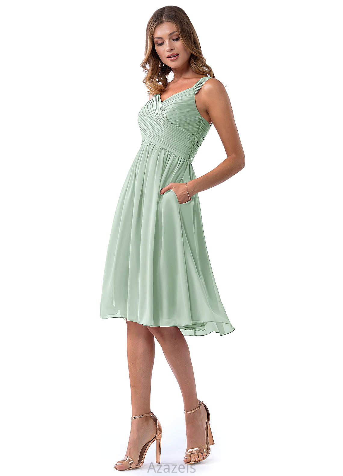 Aliana Sleeveless A-Line/Princess Natural Waist V-Neck Floor Length Bridesmaid Dresses