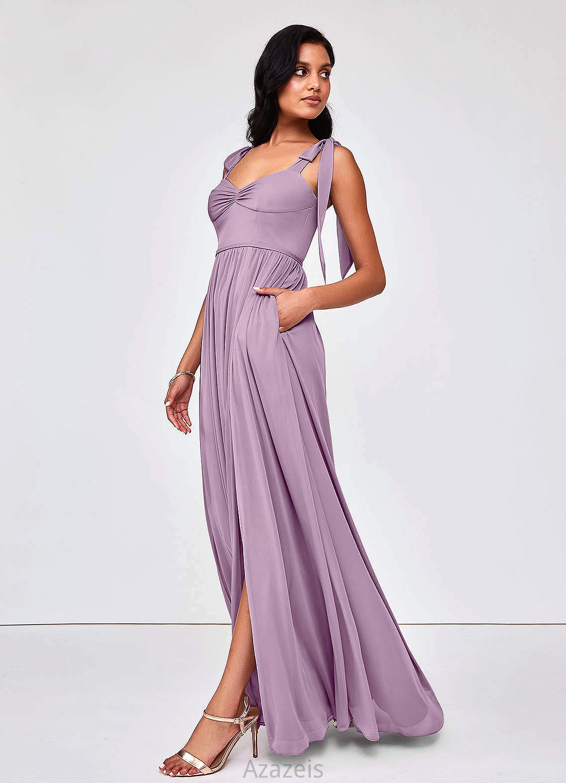 Sue Sleeveless Natural Waist V-Neck A-Line/Princess Floor Length Bridesmaid Dresses