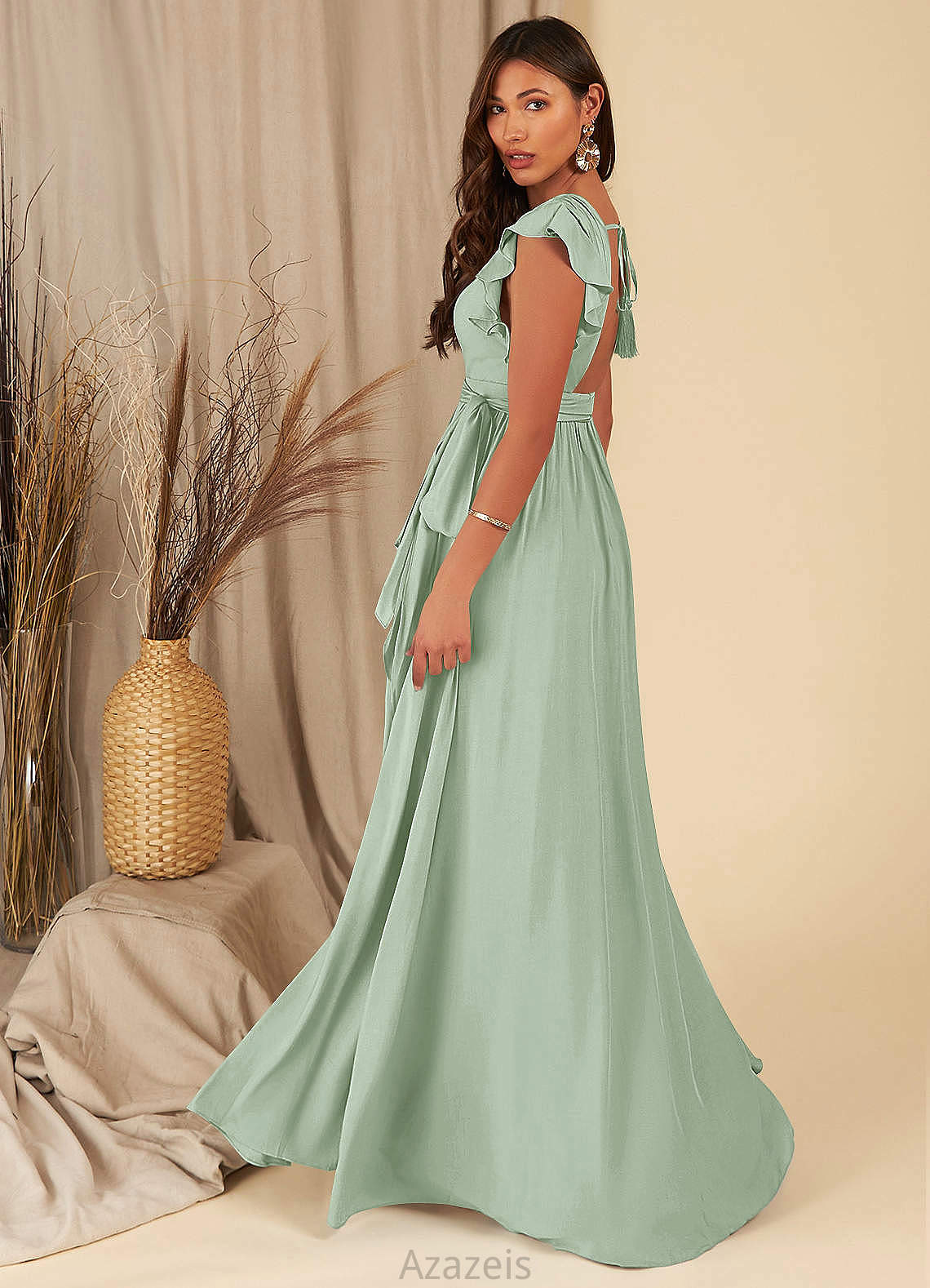 Dalia Natural Waist V-Neck Floor Length A-Line/Princess Sleeveless Bridesmaid Dresses