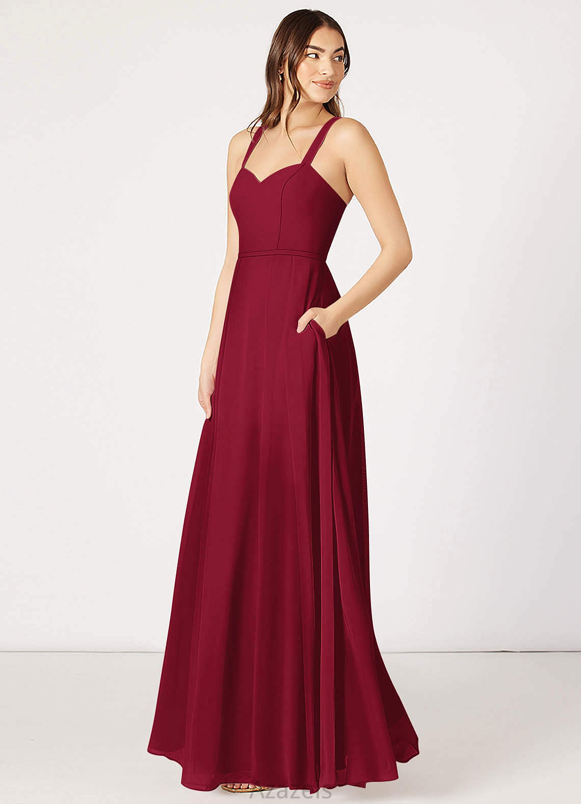 Johanna Sleeveless Spaghetti Staps Natural Waist A-Line/Princess Floor Length Bridesmaid Dresses