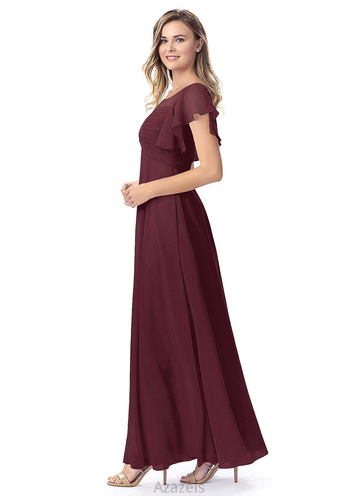 Ainsley Floor Length Spaghetti Staps Natural Waist Off The Shoulder A-Line/Princess Sleeveless Bridesmaid Dresses