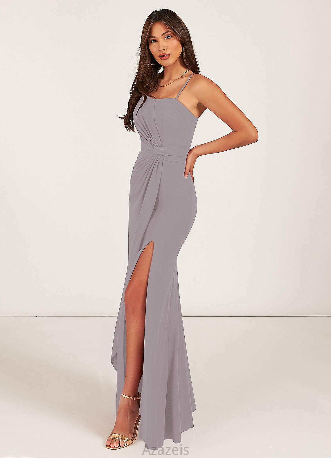 Lilian Floor Length A-Line/Princess Sleeveless Natural Waist V-Neck Bridesmaid Dresses