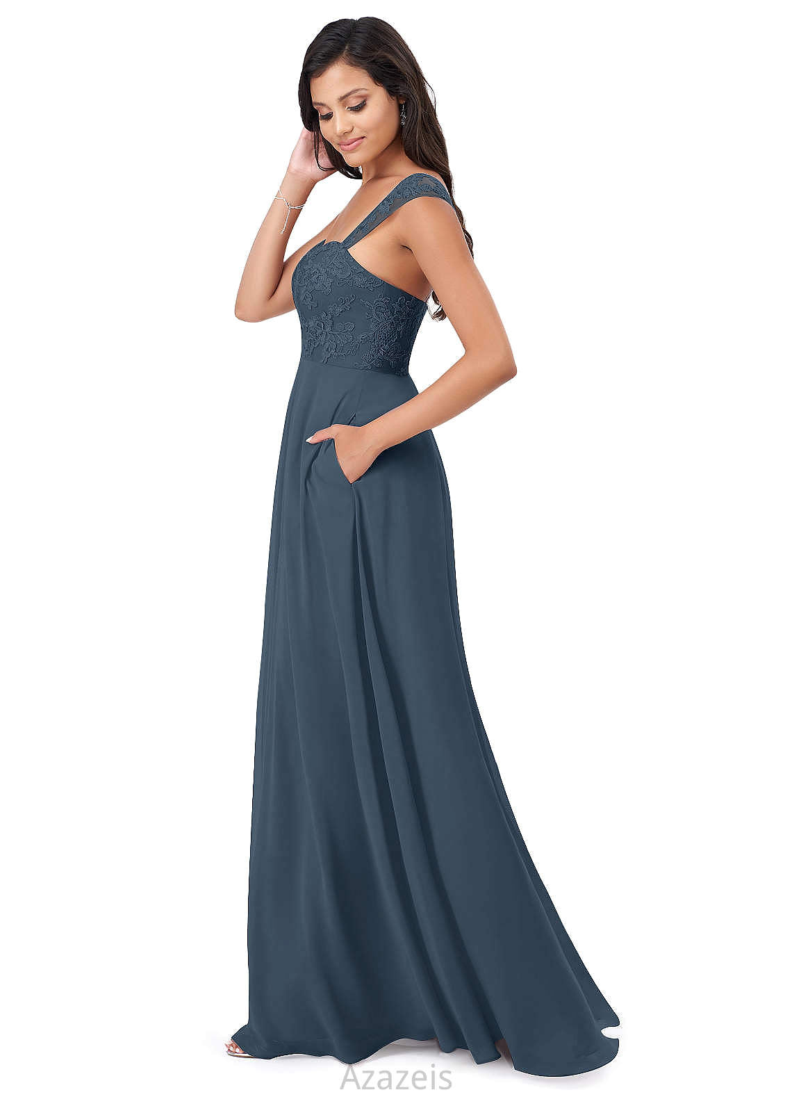 Toni Spaghetti Staps Floor Length A-Line/Princess Natural Waist Sleeveless Bridesmaid Dresses