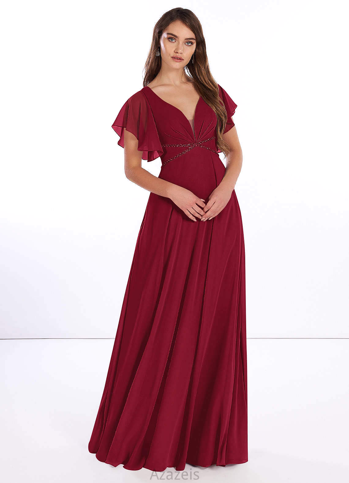 Gwendolyn Natural Waist Spaghetti Staps A-Line/Princess Sleeveless Floor Length Bridesmaid Dresses