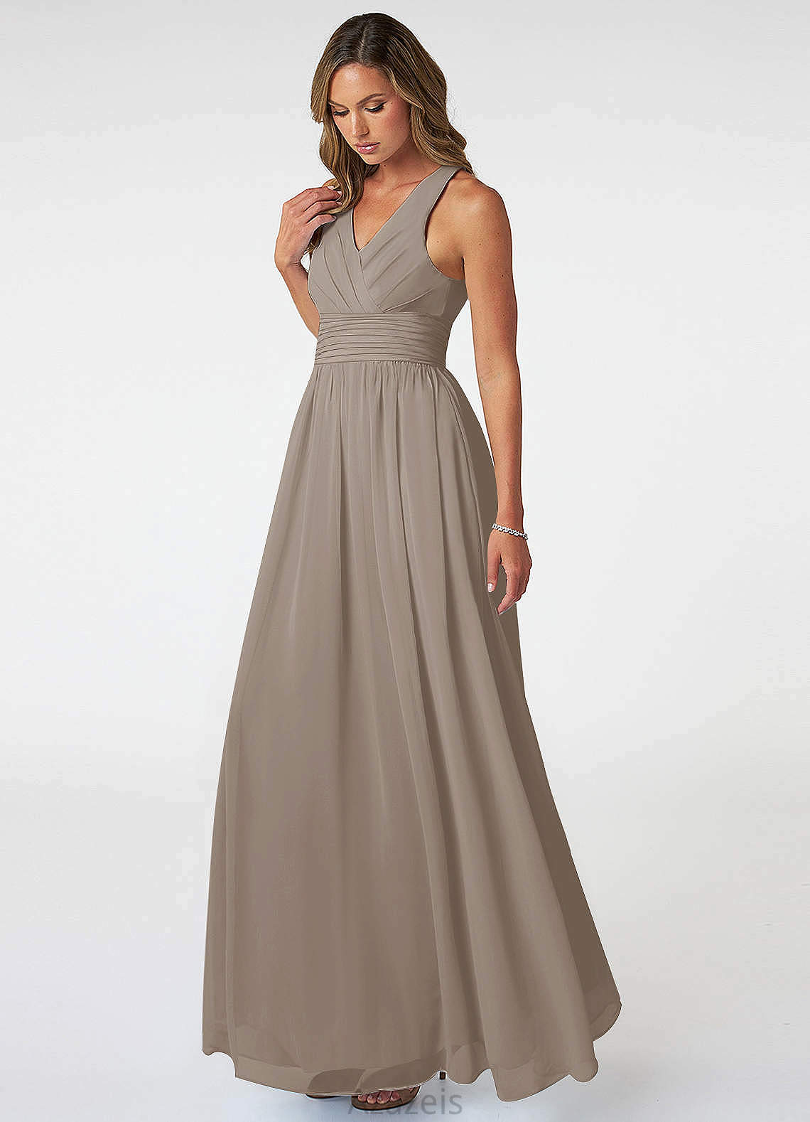 Emma V-Neck A-Line/Princess Natural Waist Floor Length Bridesmaid Dresses