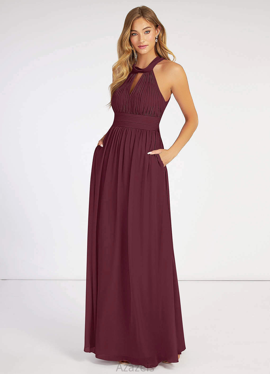 Janae V-Neck A-Line/Princess Floor Length Sleeveless Natural Waist Bridesmaid Dresses