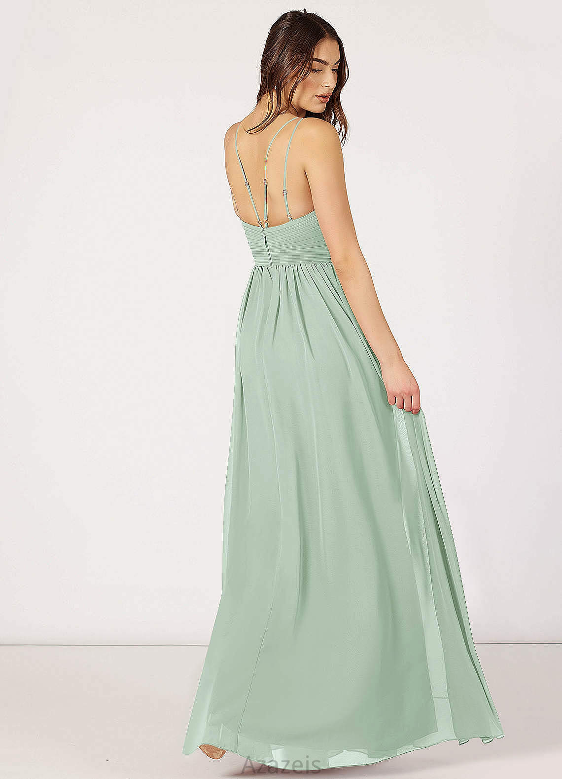 Laylah Sheath/Column Spandex Natural Waist Floor Length Sleeveless V-Neck Bridesmaid Dresses