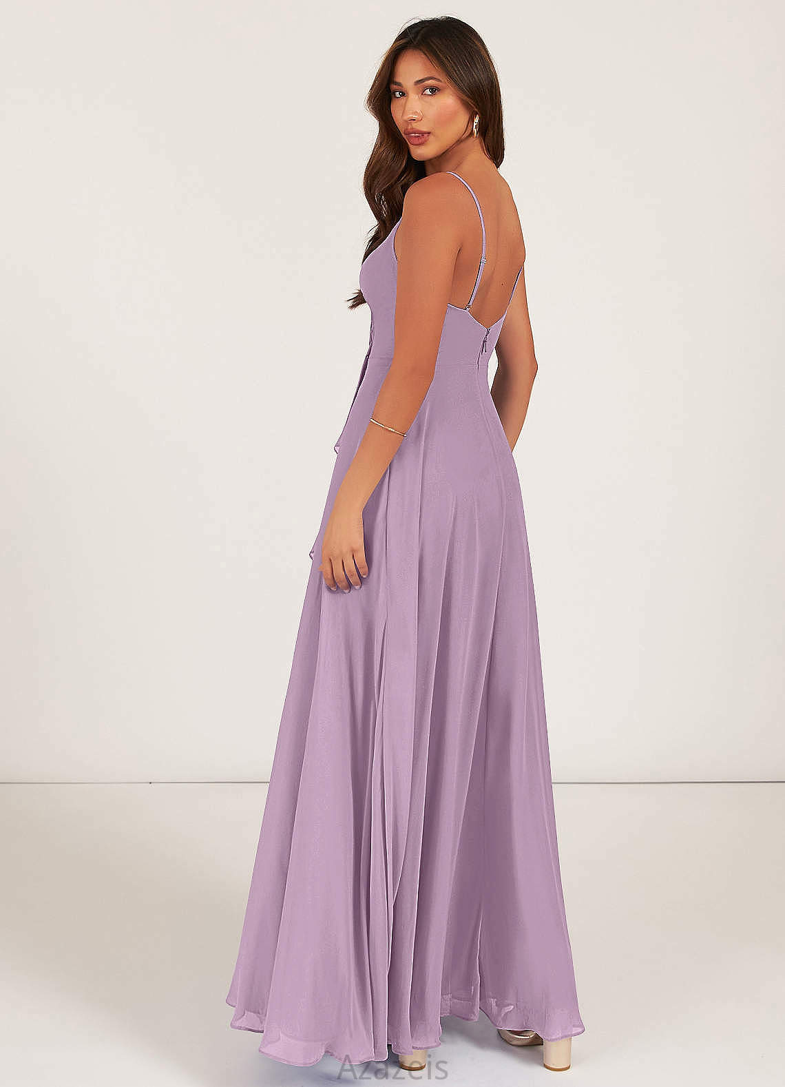 Celia Natural Waist Floor Length Sleeveless A-Line/Princess Spaghetti Staps Bridesmaid Dresses