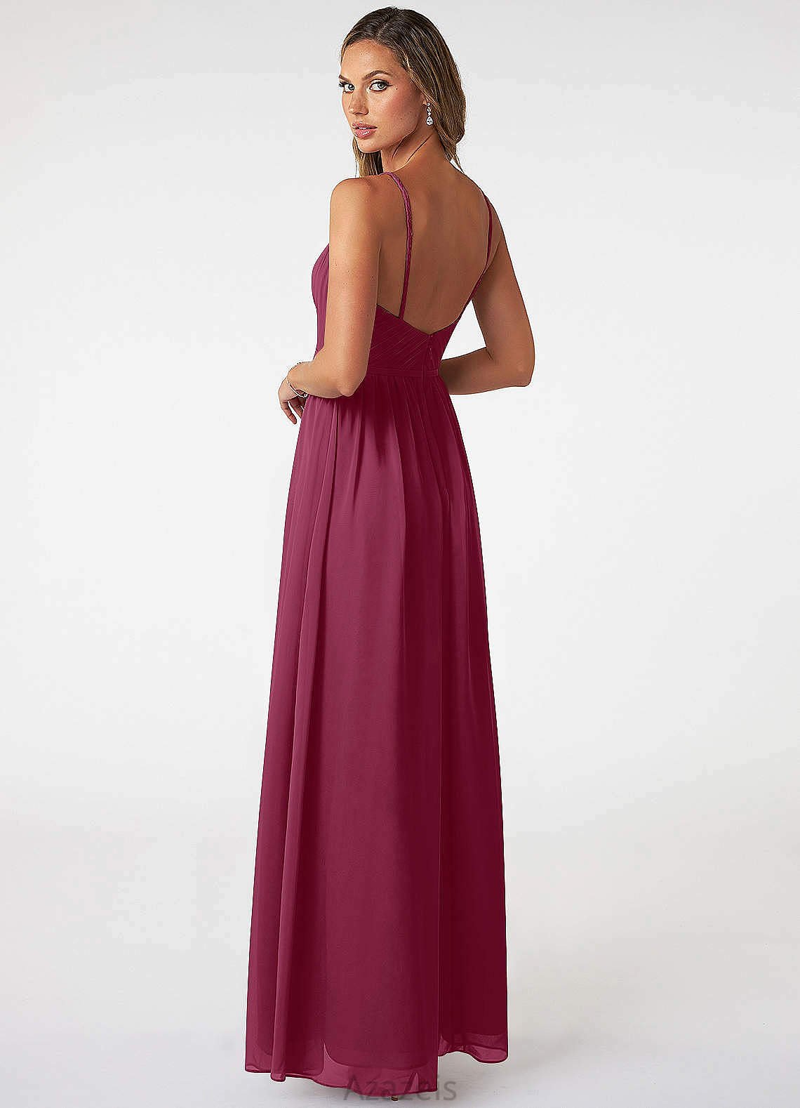 Amya Sleeveless Floor Length Natural Waist A-Line/Princess Spaghetti Staps Bridesmaid Dresses