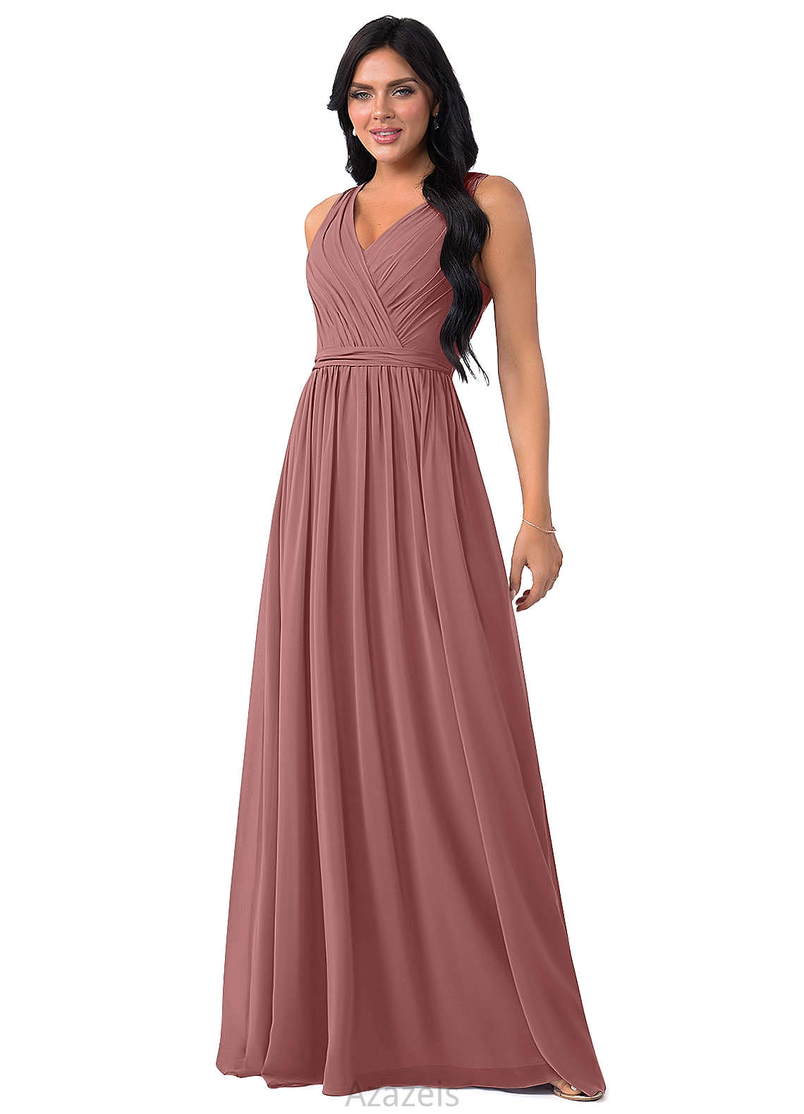 London Floor Length V-Neck Natural Waist A-Line/Princess Sleeveless Bridesmaid Dresses