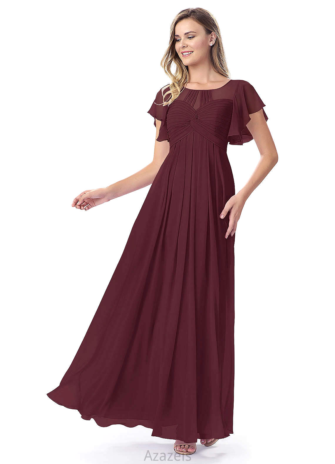 Ainsley Floor Length Spaghetti Staps Natural Waist Off The Shoulder A-Line/Princess Sleeveless Bridesmaid Dresses