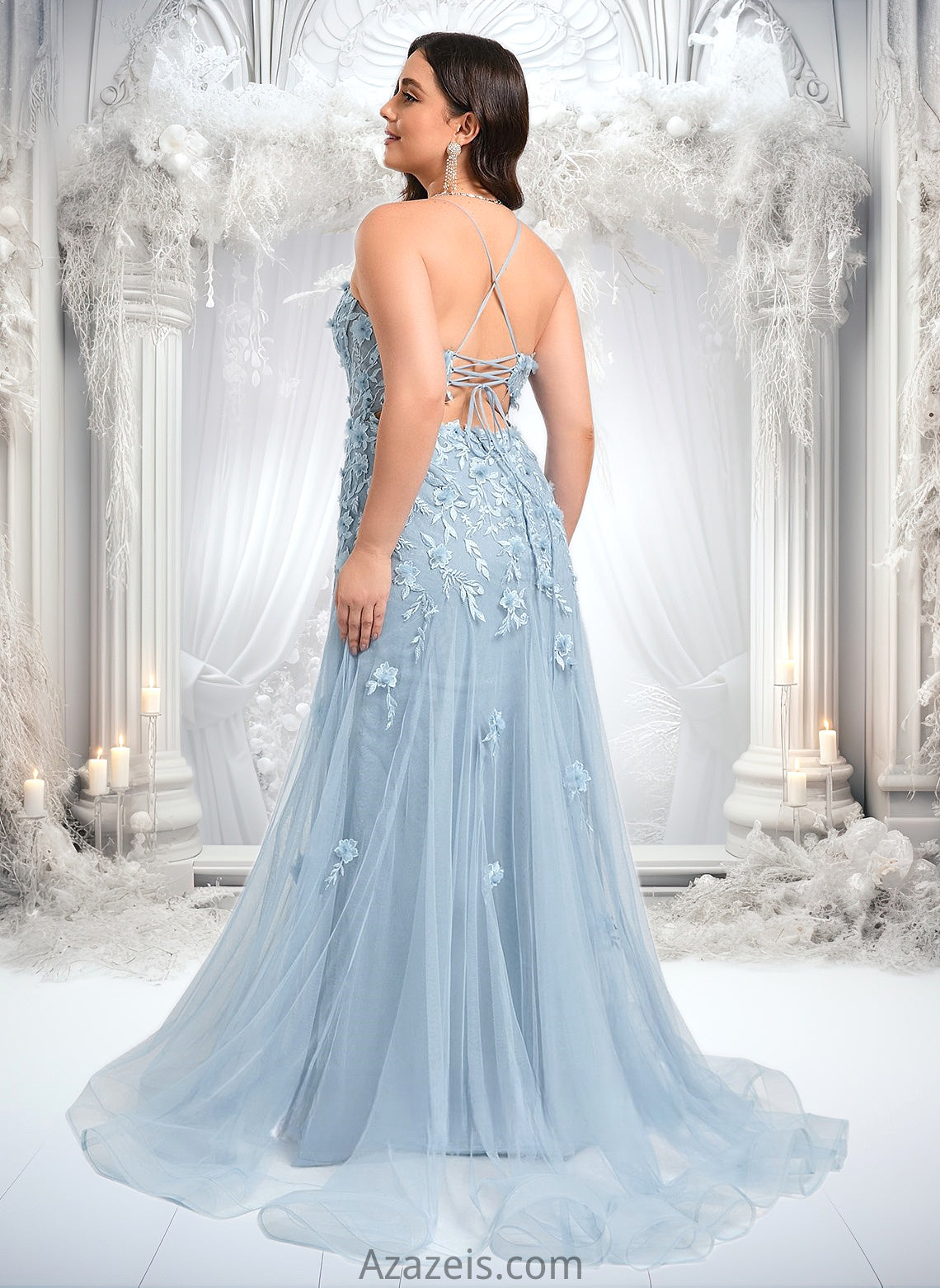 Olivia Trumpet/Mermaid Straight Sweep Train Tulle Prom Dresses With Flower DFP0025866