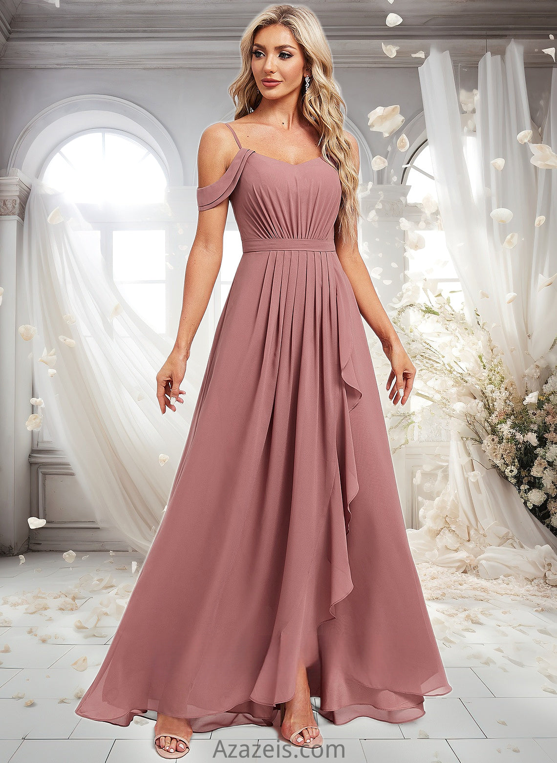 Lila A-line Cold Shoulder Asymmetrical Chiffon Bridesmaid Dress DFP0025823