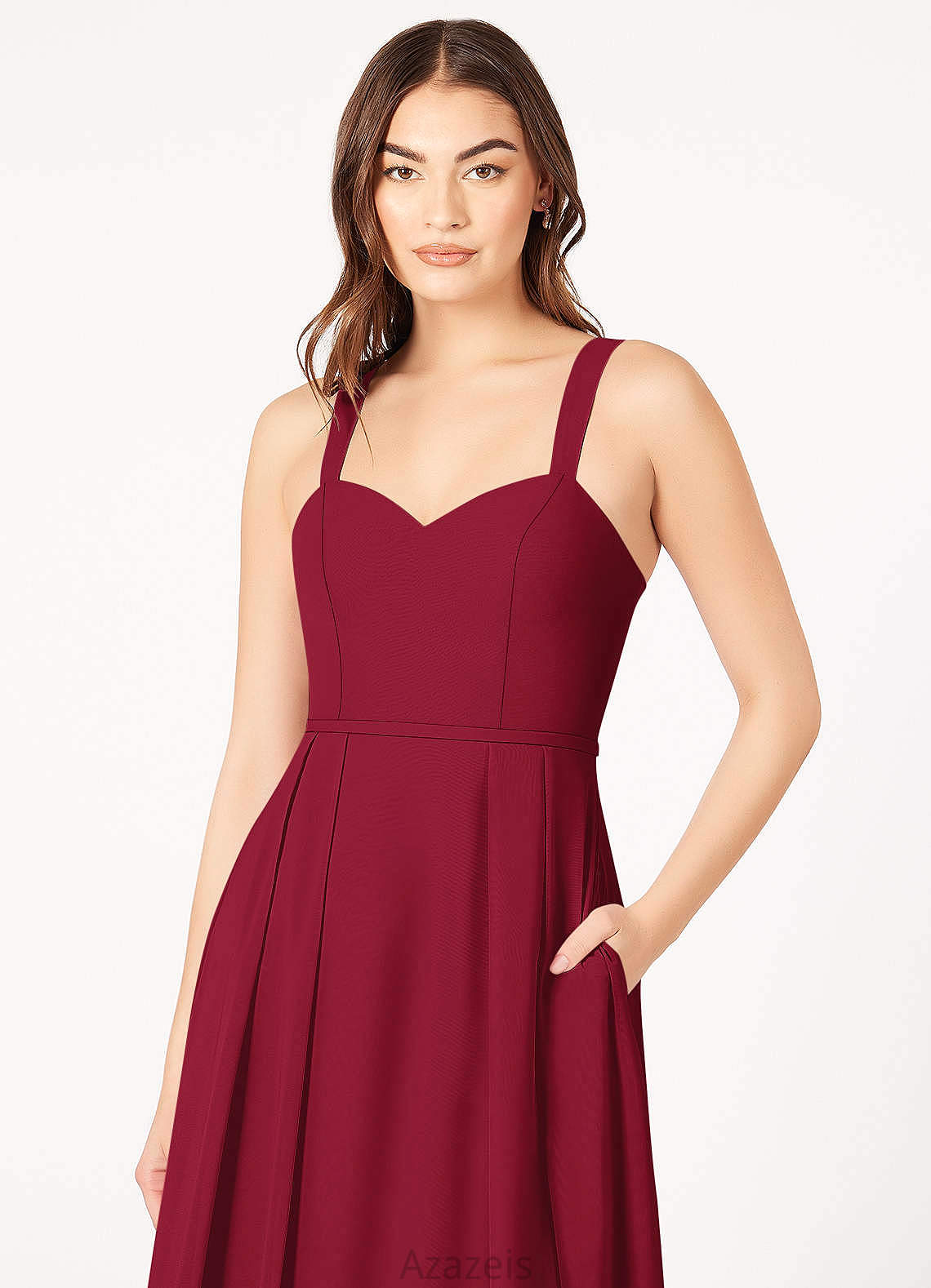 Johanna Sleeveless Spaghetti Staps Natural Waist A-Line/Princess Floor Length Bridesmaid Dresses