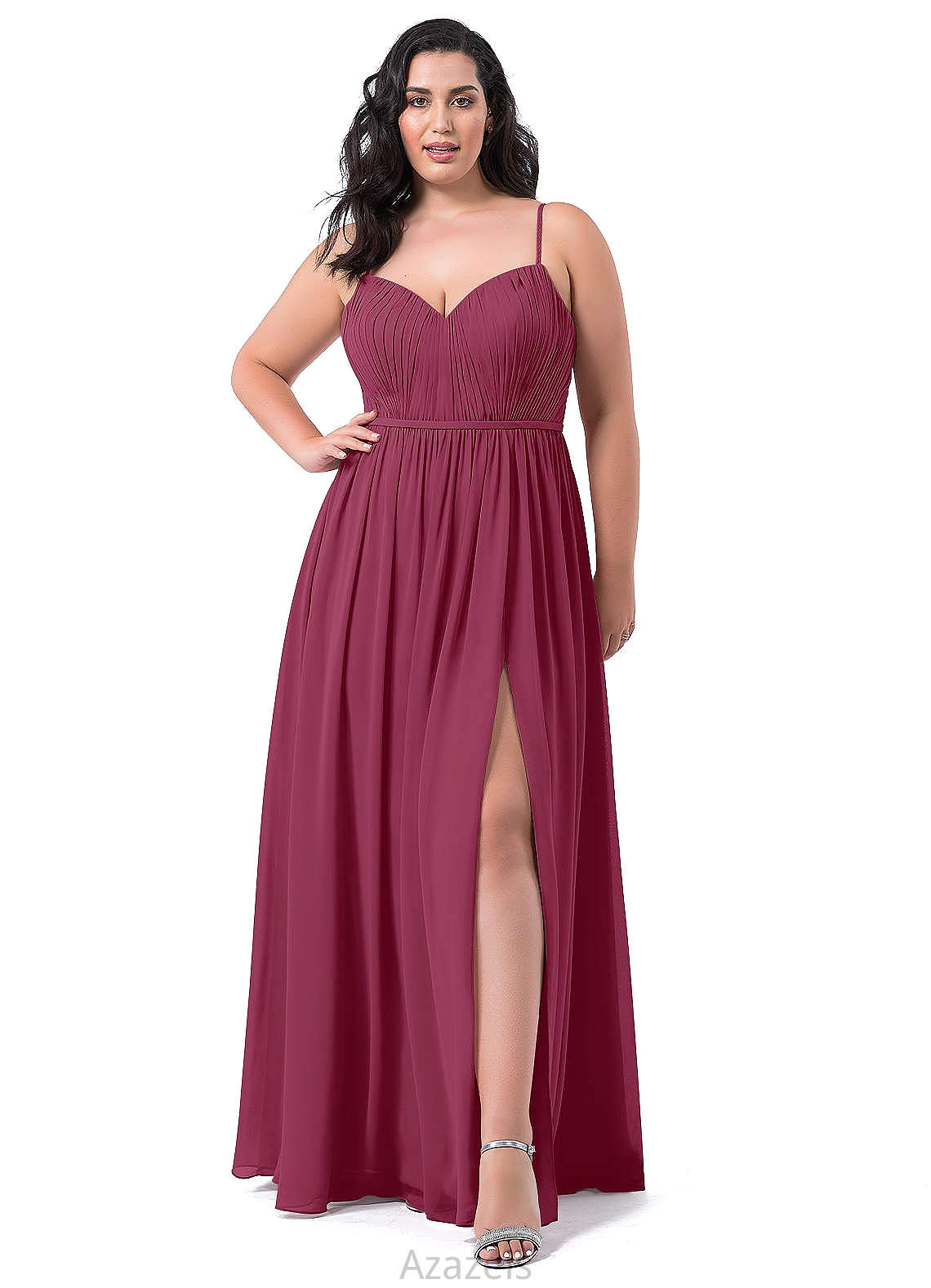 Amya Sleeveless Floor Length Natural Waist A-Line/Princess Spaghetti Staps Bridesmaid Dresses