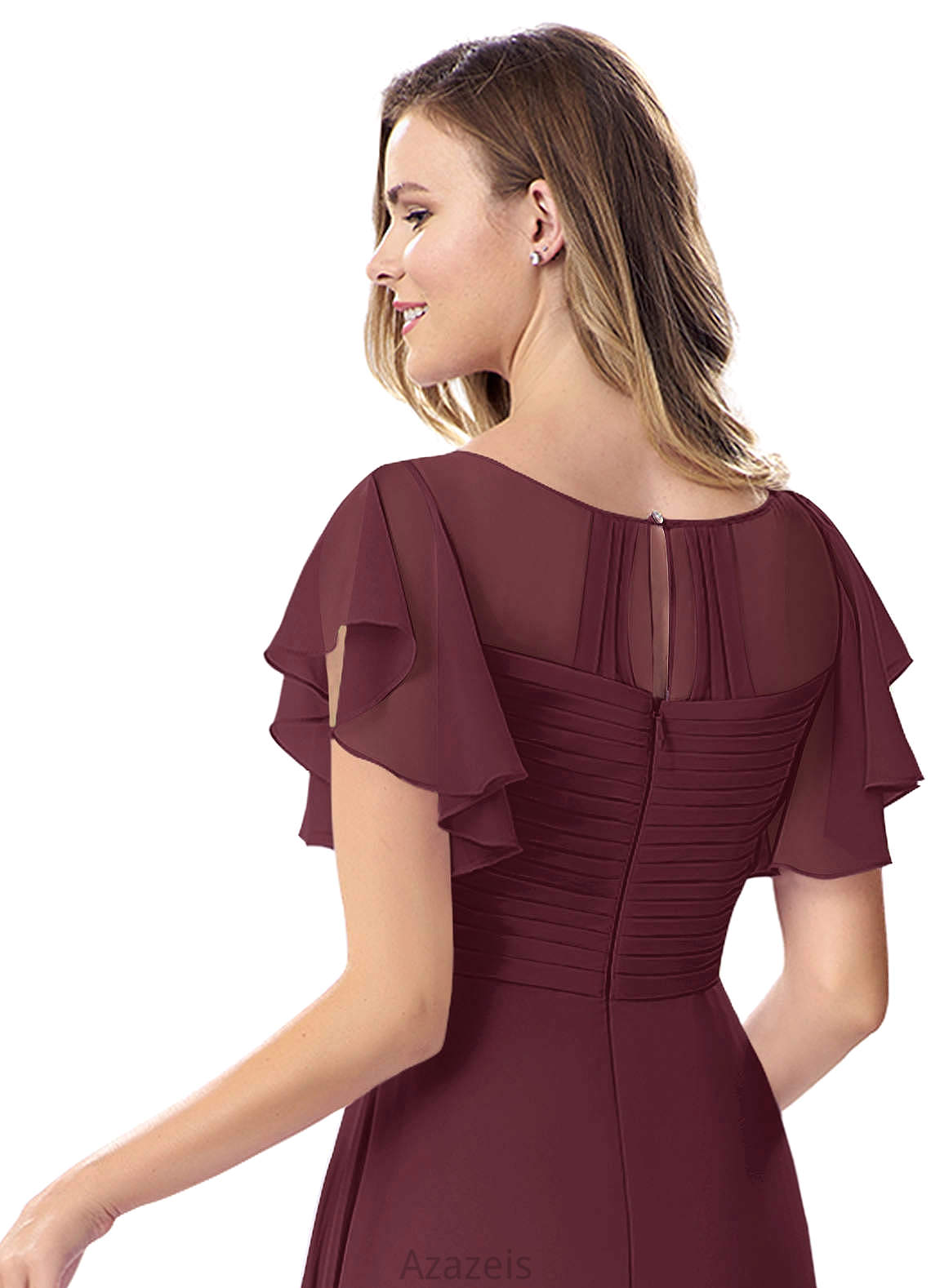 Ainsley Floor Length Spaghetti Staps Natural Waist Off The Shoulder A-Line/Princess Sleeveless Bridesmaid Dresses