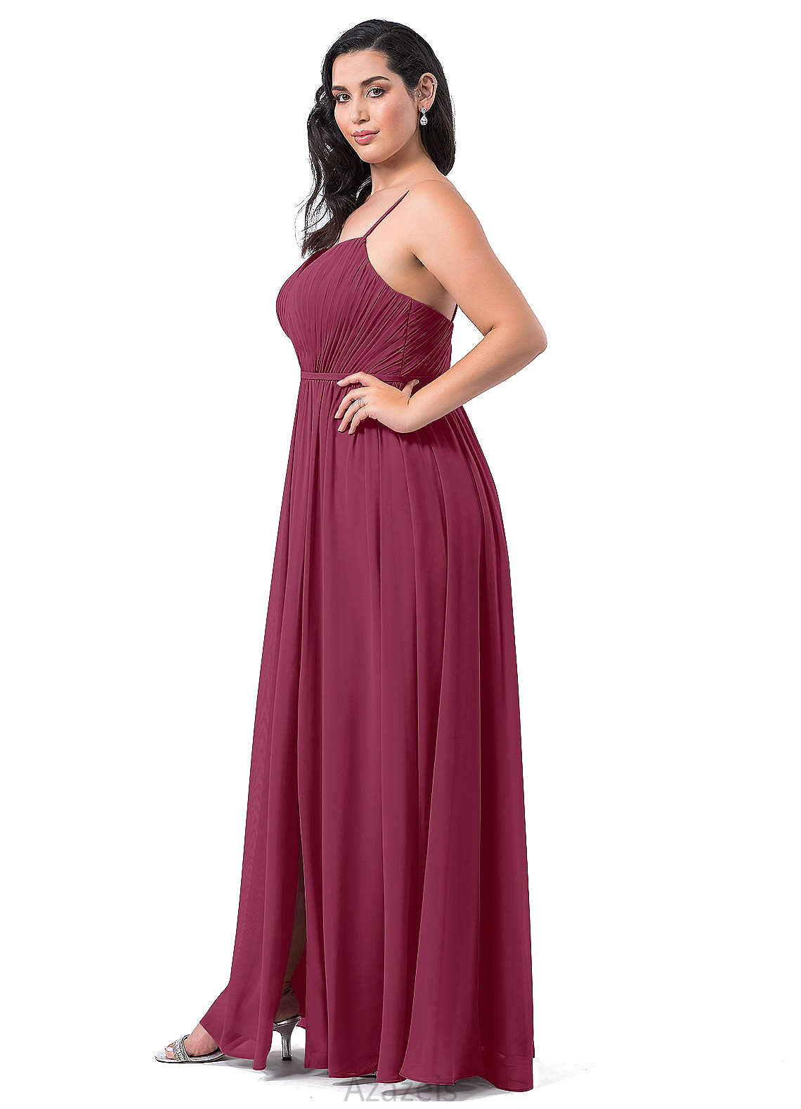 Amya Sleeveless Floor Length Natural Waist A-Line/Princess Spaghetti Staps Bridesmaid Dresses