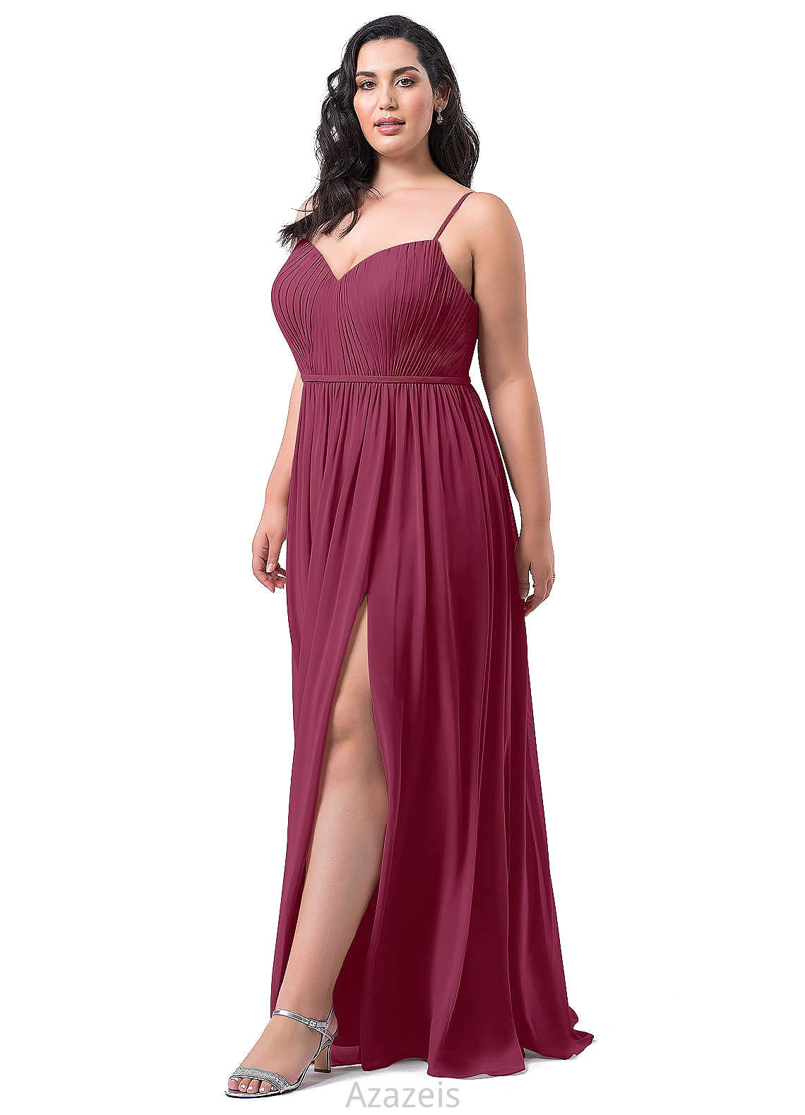 Amya Sleeveless Floor Length Natural Waist A-Line/Princess Spaghetti Staps Bridesmaid Dresses