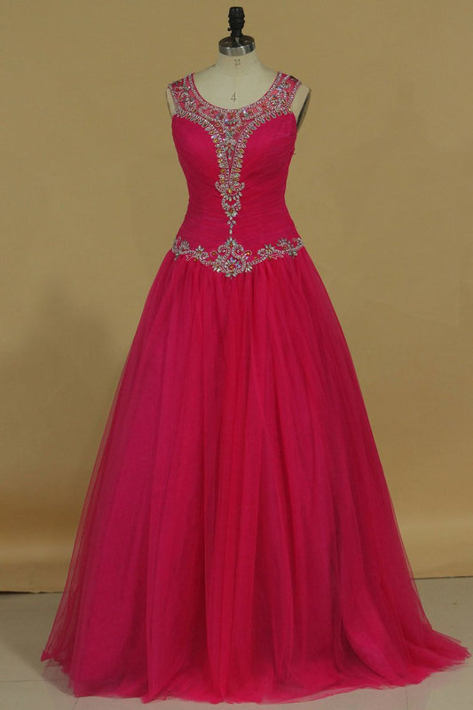 Scoop Tulle With Beads And Ruffles Quinceanera Dresses Floor Length