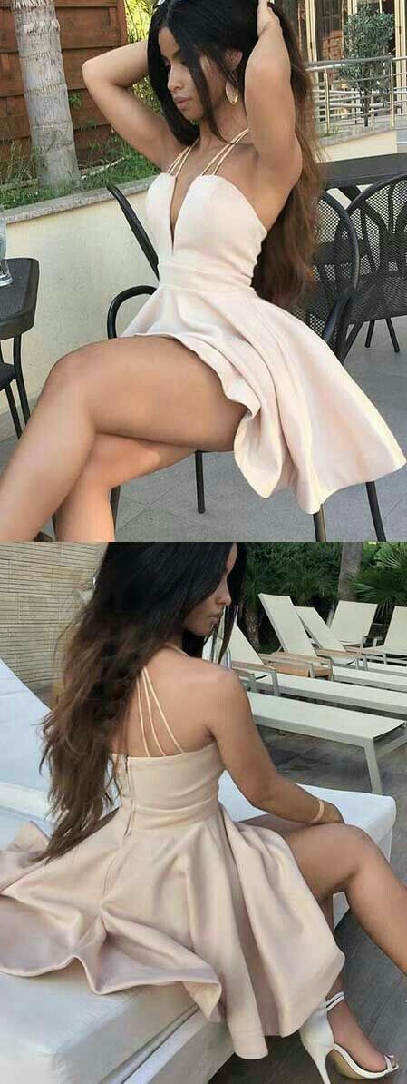 Sexy Dress Fashion Cocktail Una Homecoming Dresses Ivory Short Modern V-Neck Short Party Dress DF10185