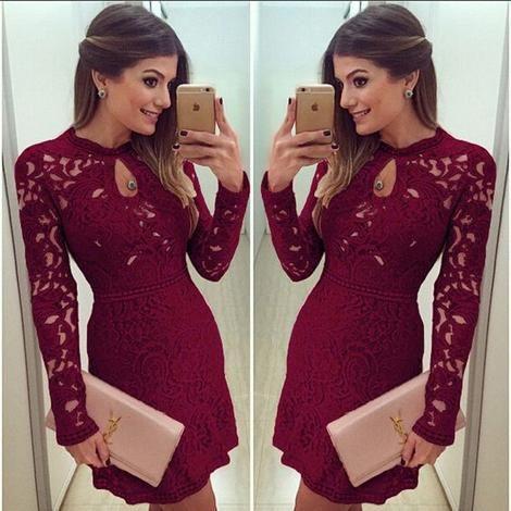 Cocktail Frida Homecoming Dresses Lace Sexy Women Casual Dress Evening Long Sleeve Bodycon Mini Short DF11874