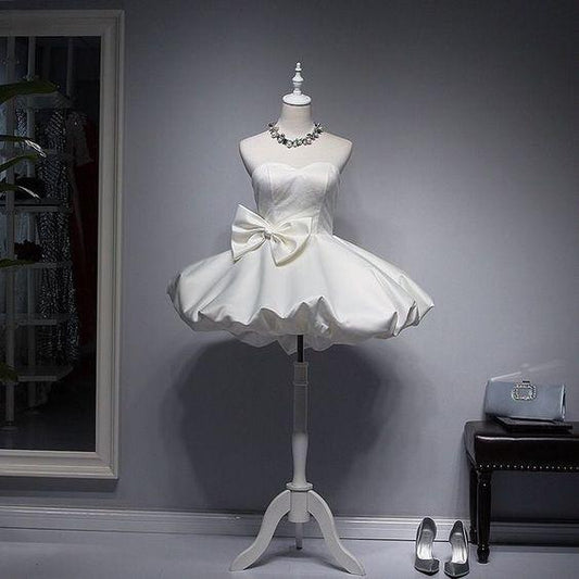 White Short Mini Party Dress Ball Gowns Cocktail Kyra Homecoming Dresses Party Dress Bow Dress DF7059