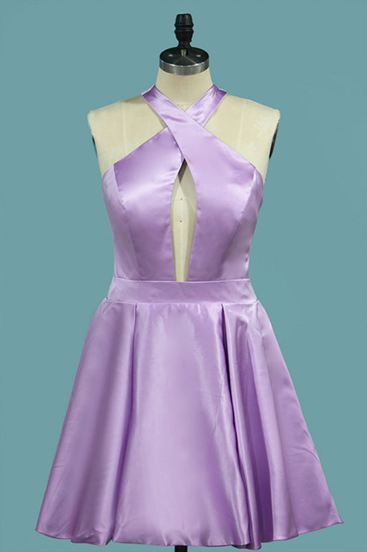 2024 New Arrival Cocktail Dresses V Neck Satin Short/Mini A Line