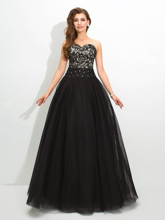 Ball Gown Sweetheart Lace Sleeveless Long Net Quinceanera Dresses DFP0002646