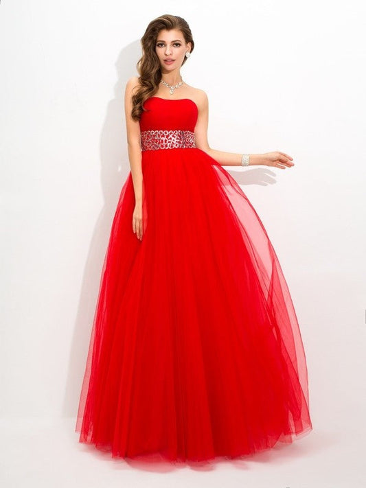 Ball Gown Strapless Beading Sleeveless Long Net Quinceanera Dresses DFP0003313