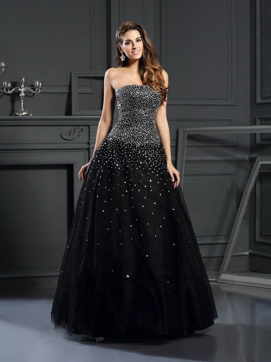Ball Gown Strapless Beading Sleeveless Long Satin Quinceanera Dresses DFP0003149