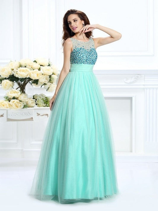 Ball Gown Bateau Beading Sleeveless Long Chiffon Quinceanera Dresses DFP0003467