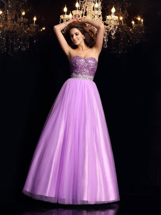 Ball Gown Sweetheart Sequin Sleeveless Long Elastic Woven Satin Quinceanera Dresses DFP0003342