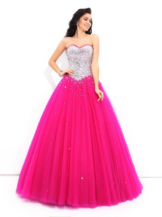 Ball Gown Beading Sweetheart Sleeveless Long Satin Quinceanera Dresses DFP0003042