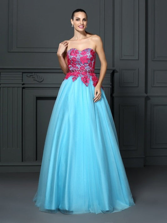 Ball Gown Sweetheart Lace Sleeveless Long Satin Quinceanera Dresses DFP0004308